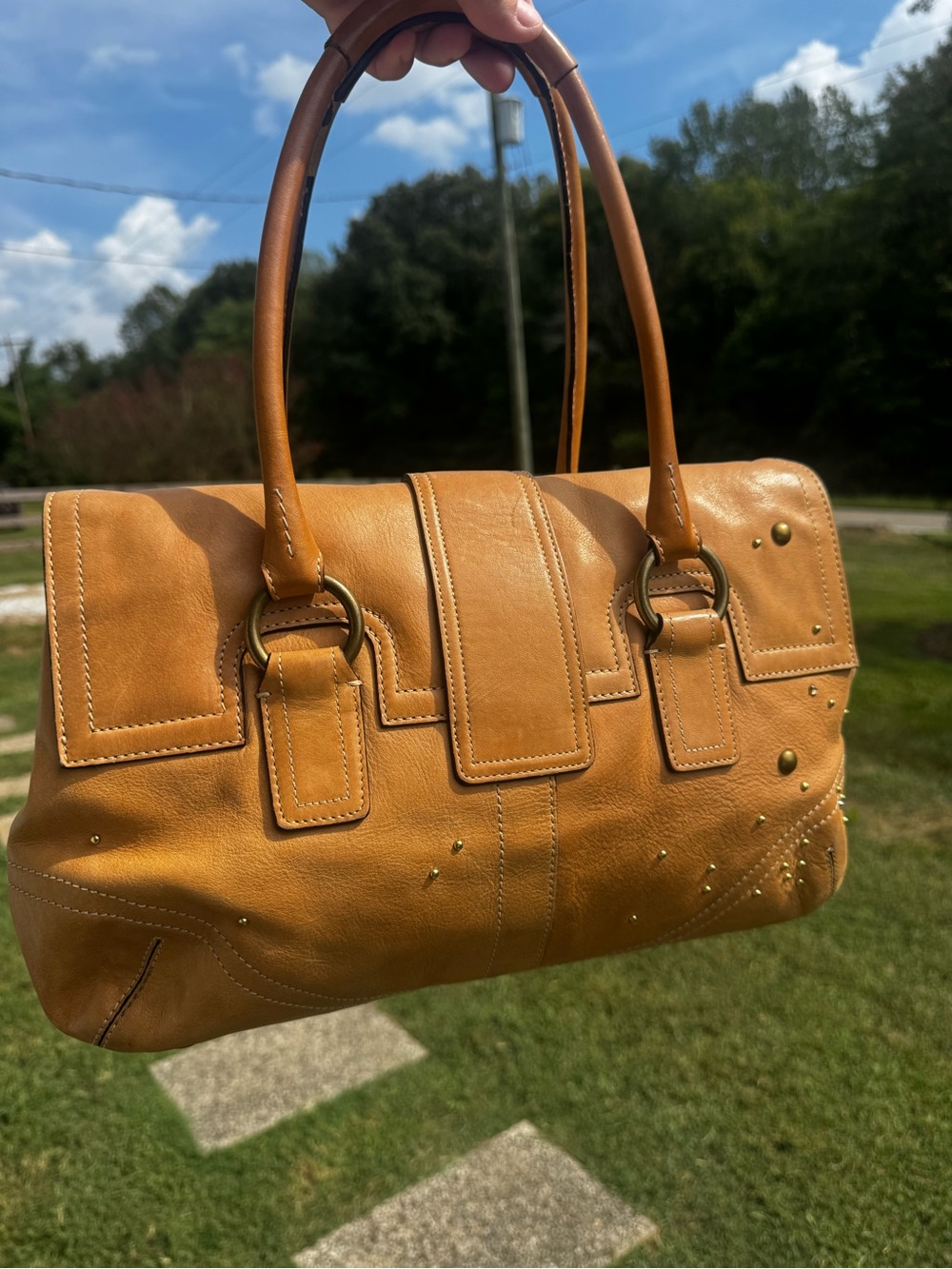Coach Cognac Leather Studded Satchel - Picture 4 of 8